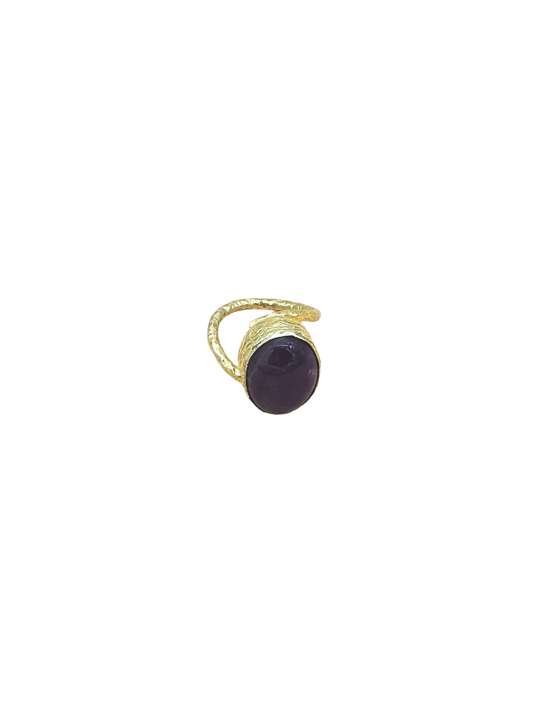 Handcrafted Gold Plated Amethyst Unisex Ring – Hammered Band Designer Jewelry