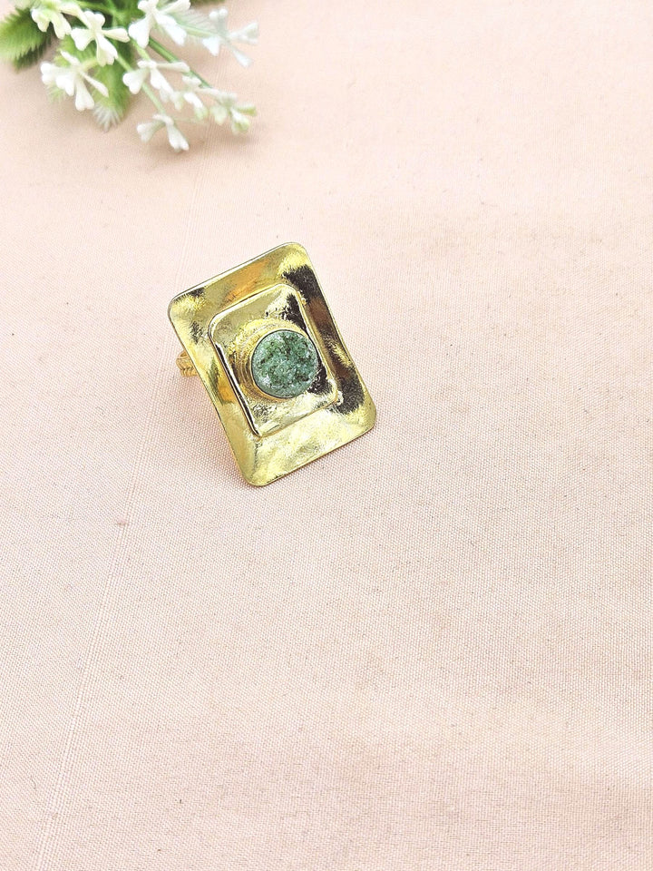 Elegant Green Druzy Stone Ring for Women - Handmade Gold plated Jewelry