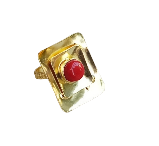 Handcrafted Gold plated Coral Stone Ring for Women - Stylish Statement Ring