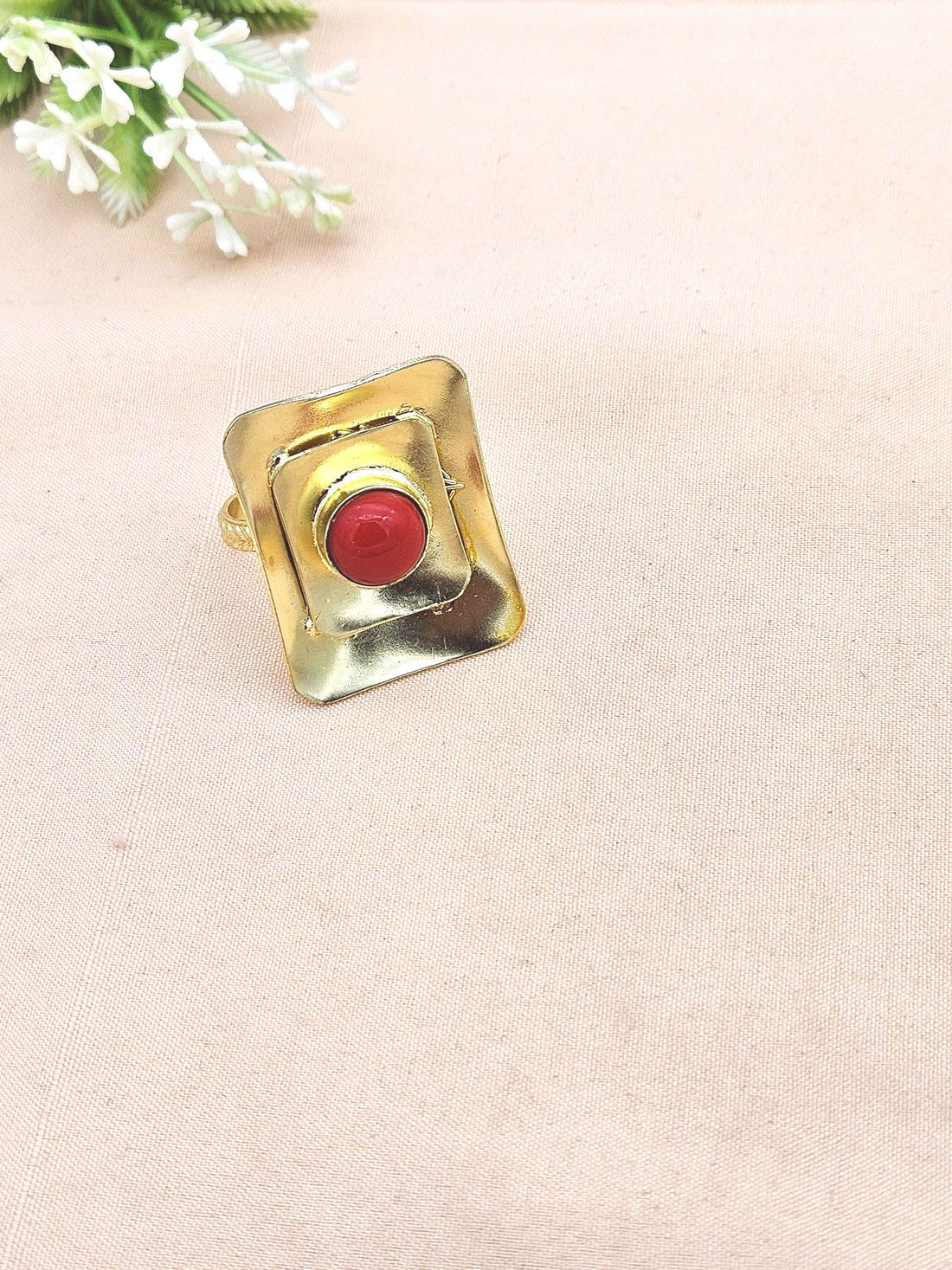Handcrafted Gold plated Coral Stone Ring for Women - Stylish Statement Ring