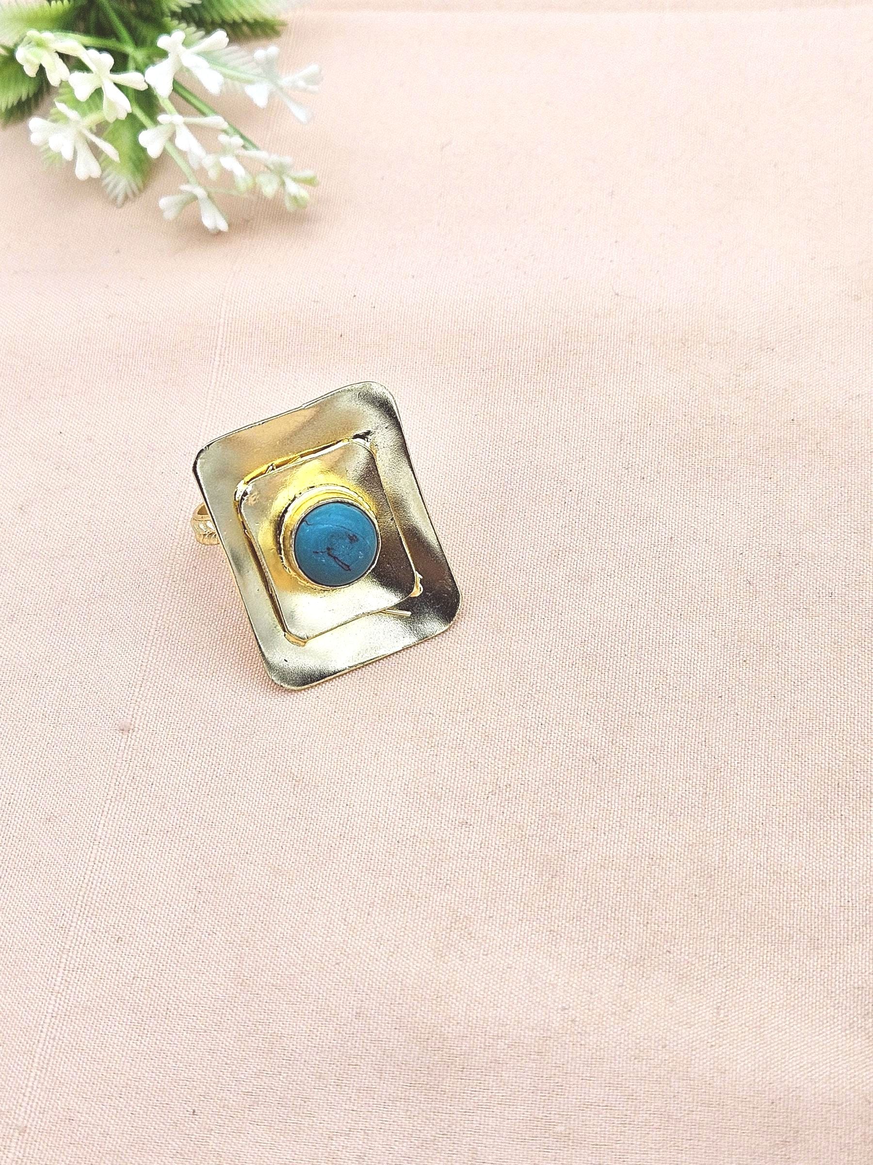 Handcrafted Gold plated Turquoise Stone Ring for Women - Stylish Statement Ring