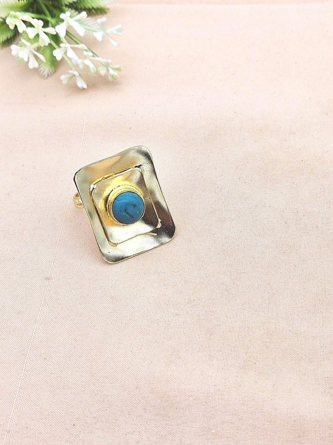Handcrafted Gold plated Turquoise Stone Ring for Women - Stylish Statement Ring