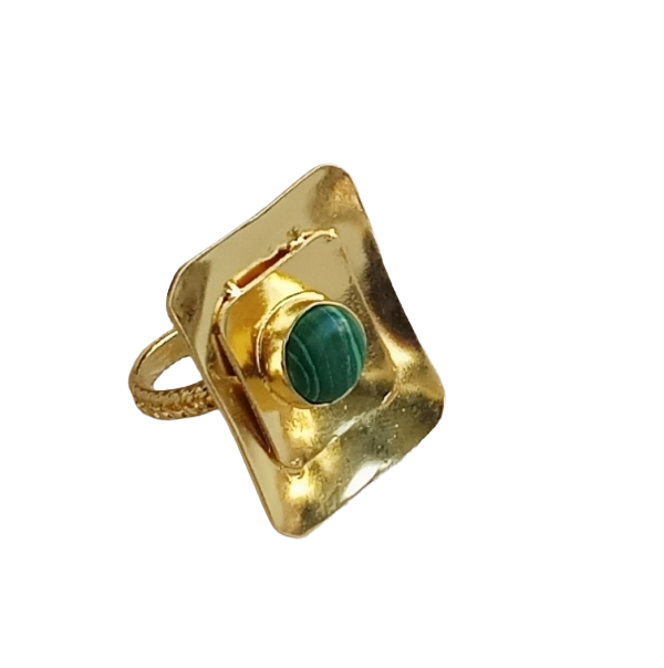 Handcrafted Gold plated Malachite Stone Ring for Women - Elegant Fashion Ring