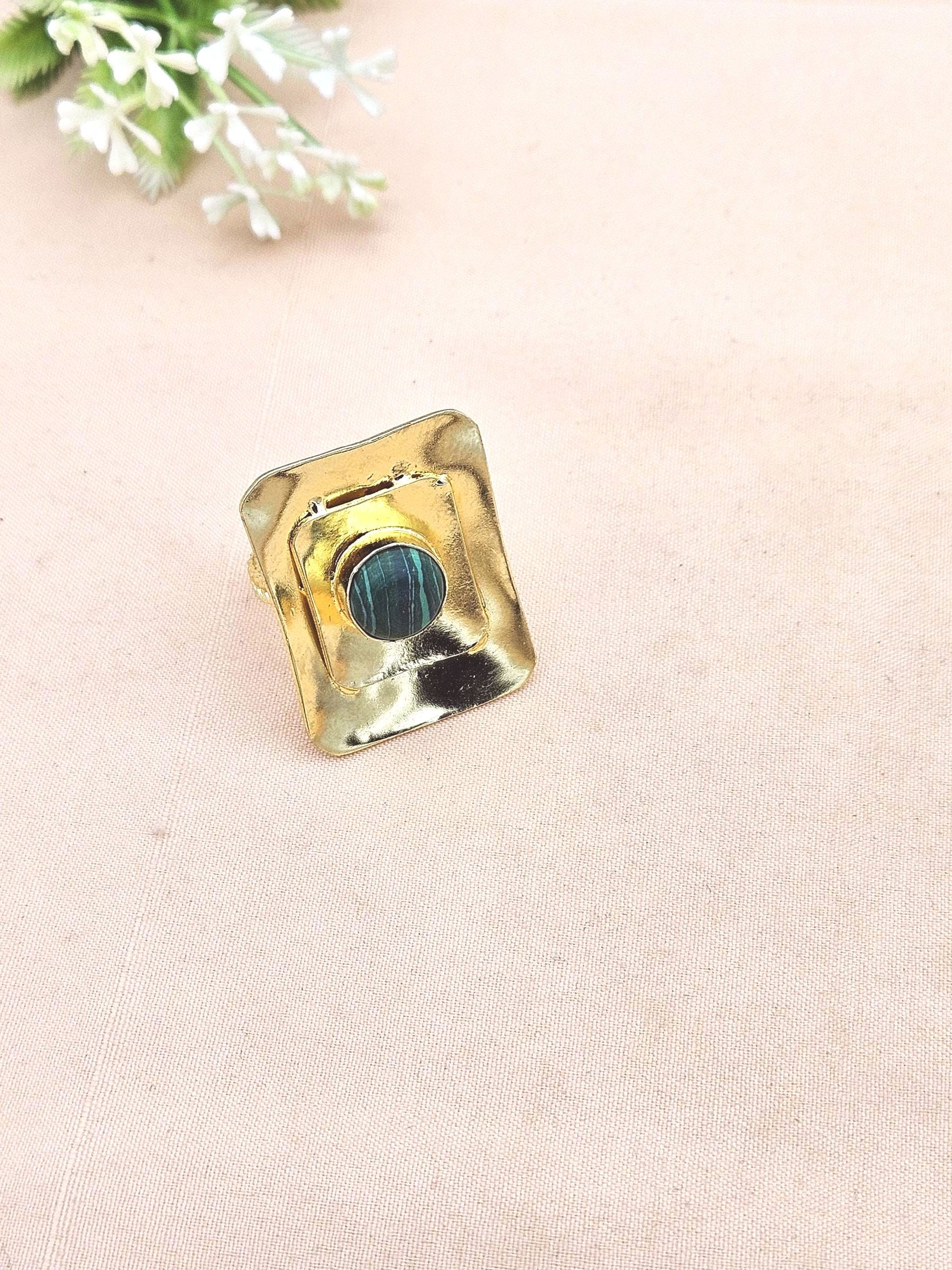 Handcrafted Gold plated Malachite Stone Ring for Women - Elegant Fashion Ring