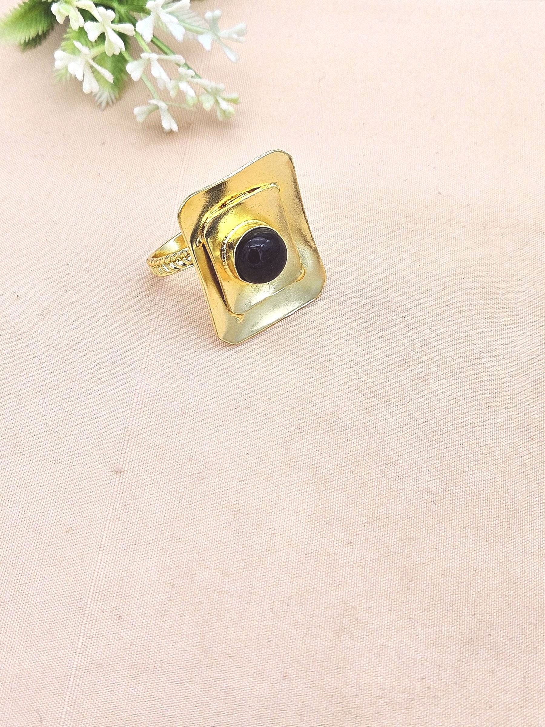 Handcrafted Gold plated Black Onyx Ring for Women - Elegant Fashion Jewelry