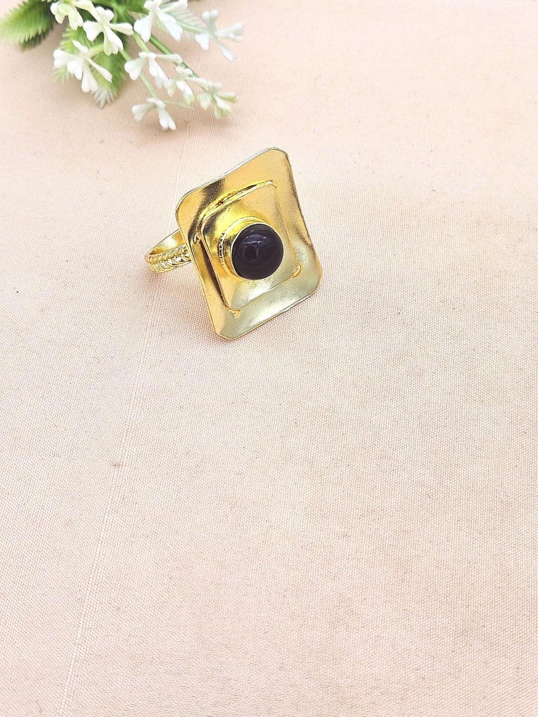 Handcrafted Gold plated Black Onyx Ring for Women - Elegant Fashion Jewelry