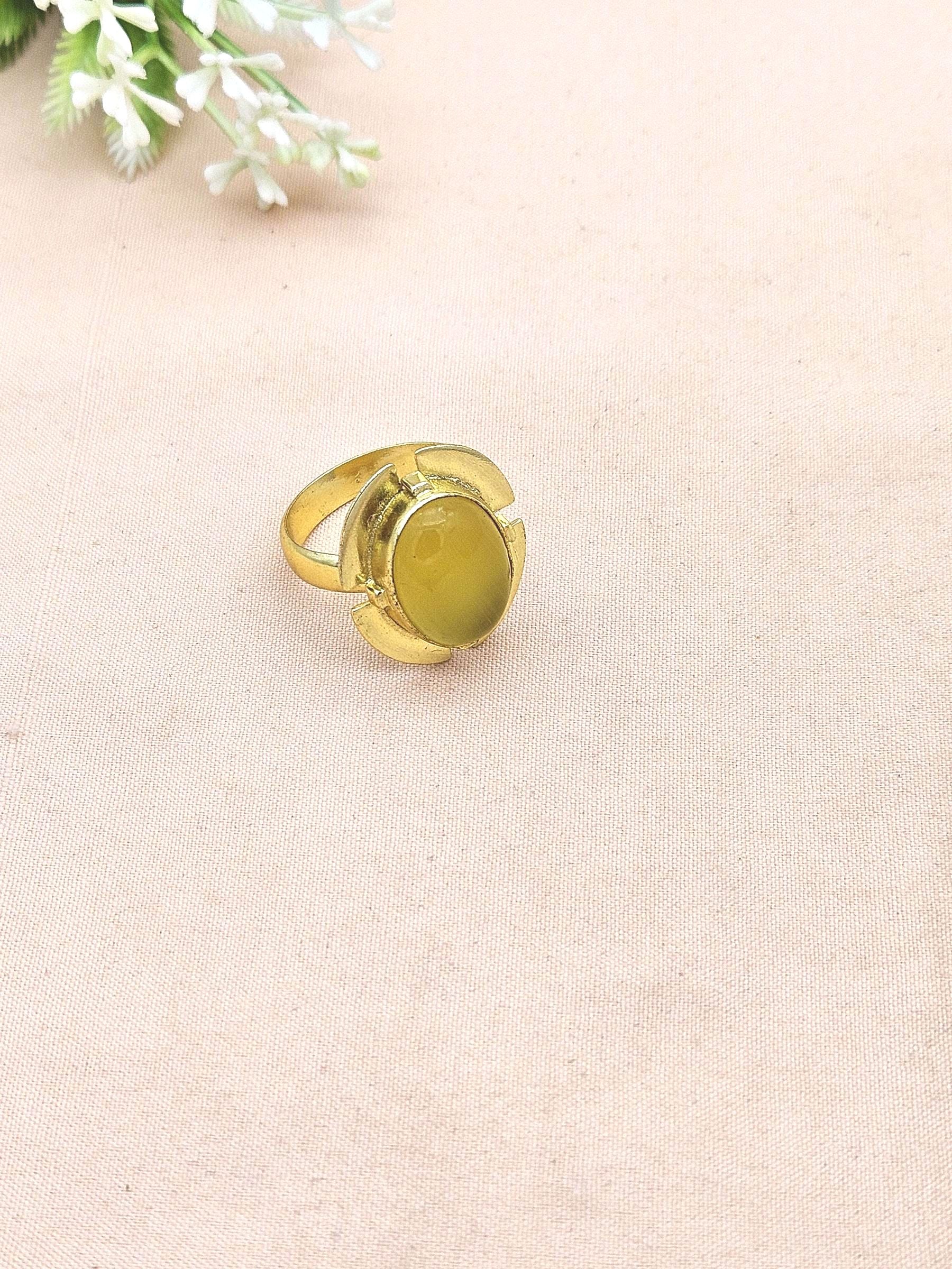 Gold Plated Yellow Chalcedony Stone Ring for Women – Handmade Elegant Jewelry