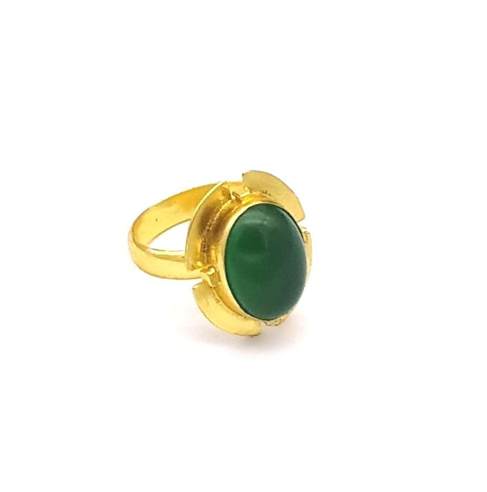 Handmade Gold plated Green Onyx Ring for Women - Elegant Gemstone Fashion Jewelry
