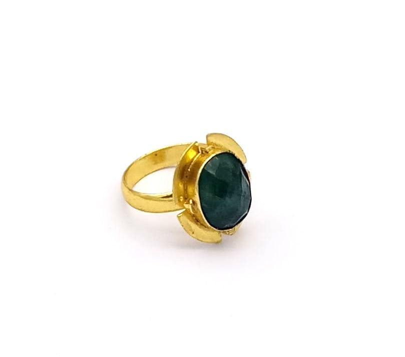 Handmade Gold plated Green Hathipara Ring for Women - Elegant Gemstone Fashion Jewelry