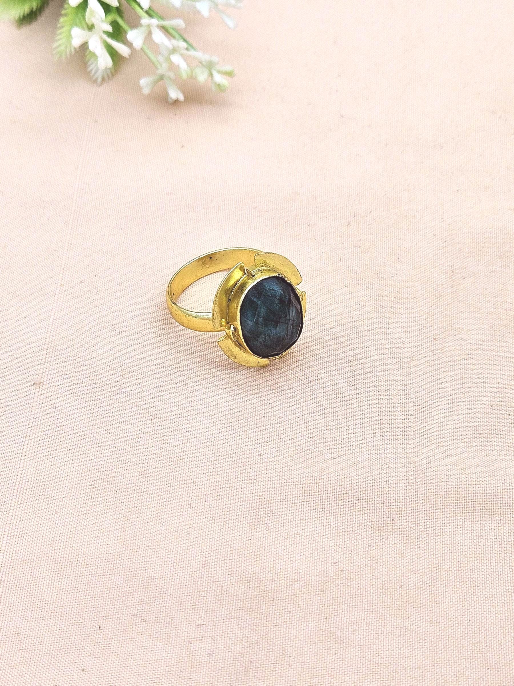 Handmade Gold plated Green Hathipara Ring for Women - Elegant Gemstone Fashion Jewelry