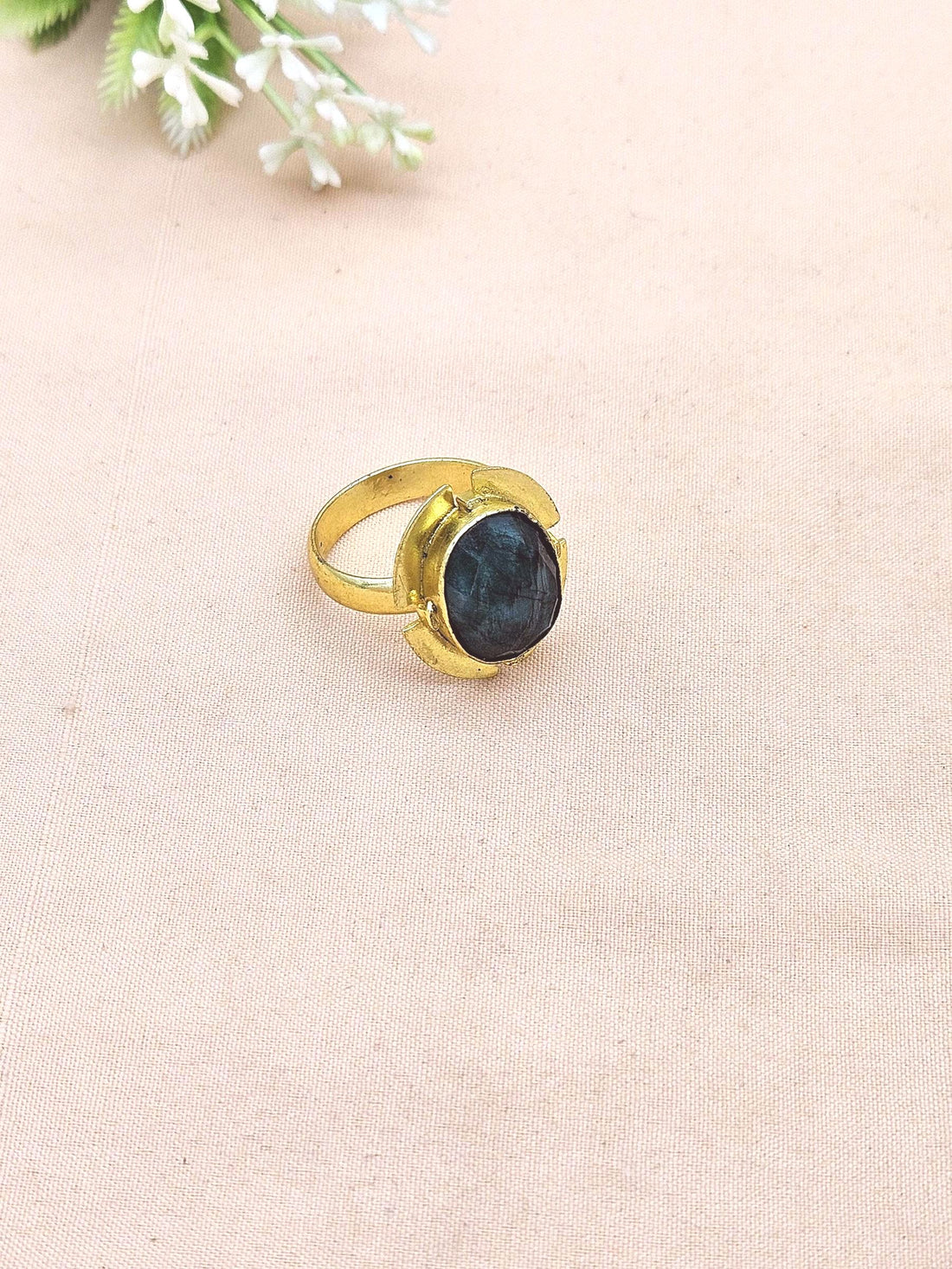 Handmade Gold plated Green Hathipara Ring for Women - Elegant Gemstone Fashion Jewelry