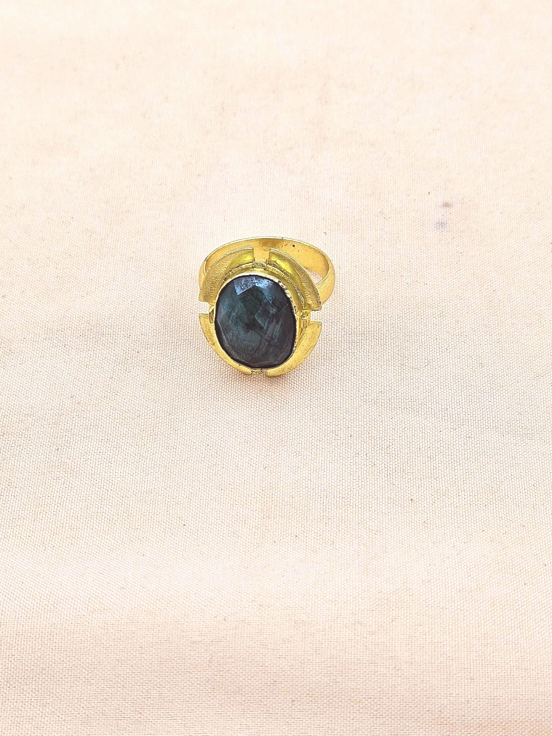 Handmade Gold plated Green Hathipara Ring for Women - Elegant Gemstone Fashion Jewelry