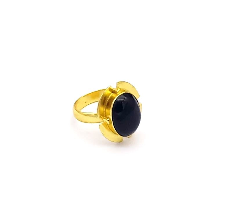 Handmade Gold plated  Black Onyx Ring for Women - Elegant Gemstone Fashion Jewelry