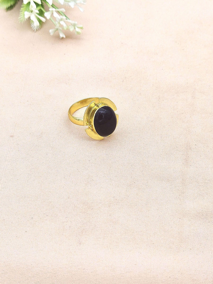 Handmade Gold plated  Black Onyx Ring for Women - Elegant Gemstone Fashion Jewelry