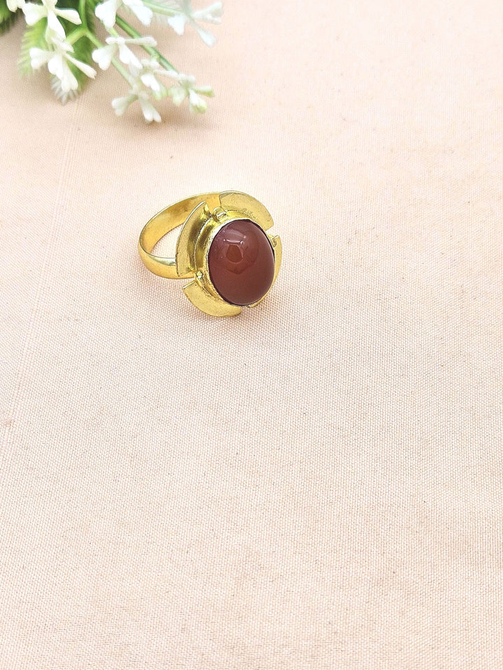 Gold plated Red Onyx Gemstone Ring for Women - Handcrafted Fashion Jewelry