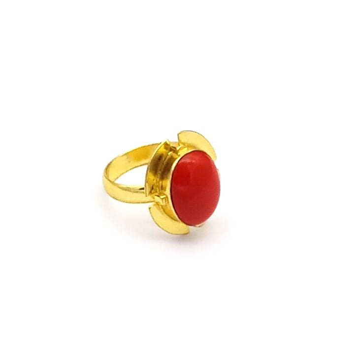 Elegant Coral Stone Ring for Women - Gold Plated Handmade Jewelry
