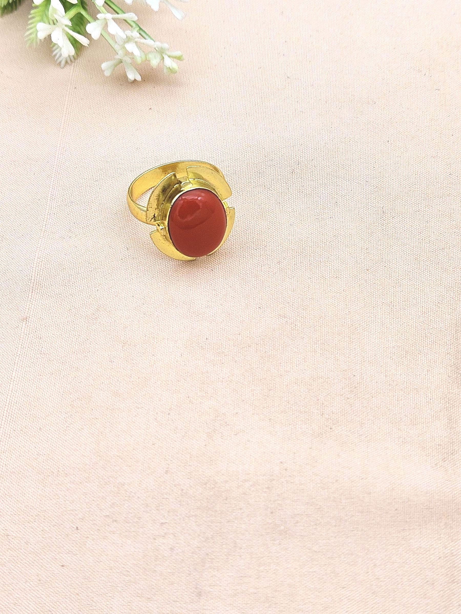 Elegant Coral Stone Ring for Women - Gold Plated Handmade Jewelry