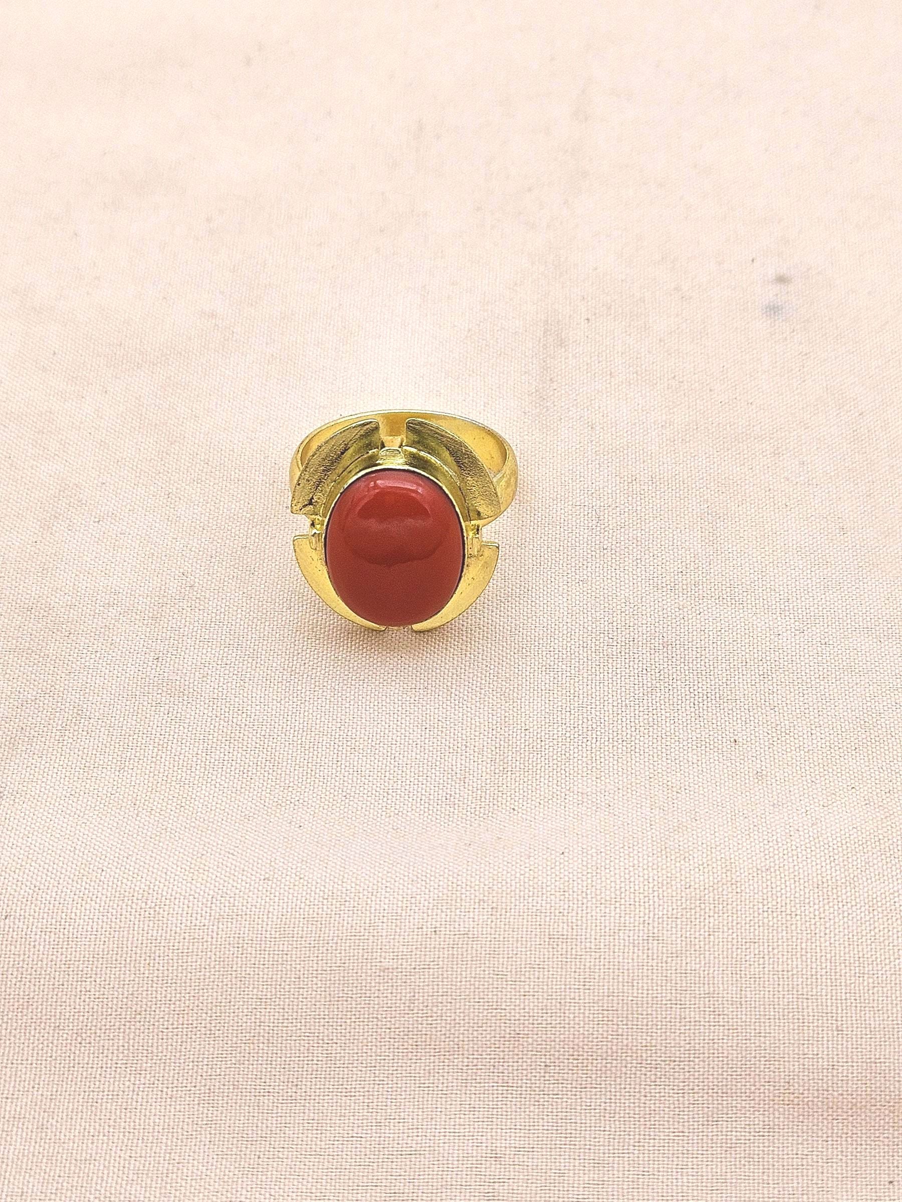 Elegant Coral Stone Ring for Women - Gold Plated Handmade Jewelry