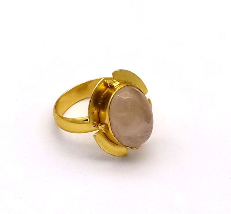 Elegant Rose Quartz Stone Ring for Women - Gold Plated Handmade Jewelry