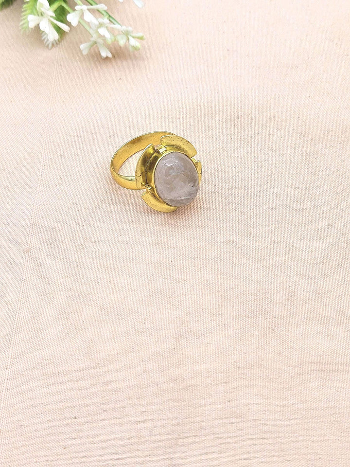 Elegant Rose Quartz Stone Ring for Women - Gold Plated Handmade Jewelry