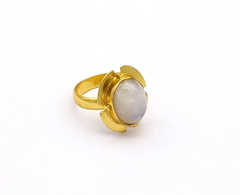 Handmade White Rainbow Stone Ring for Women - Gold plated Fashion Jewelry