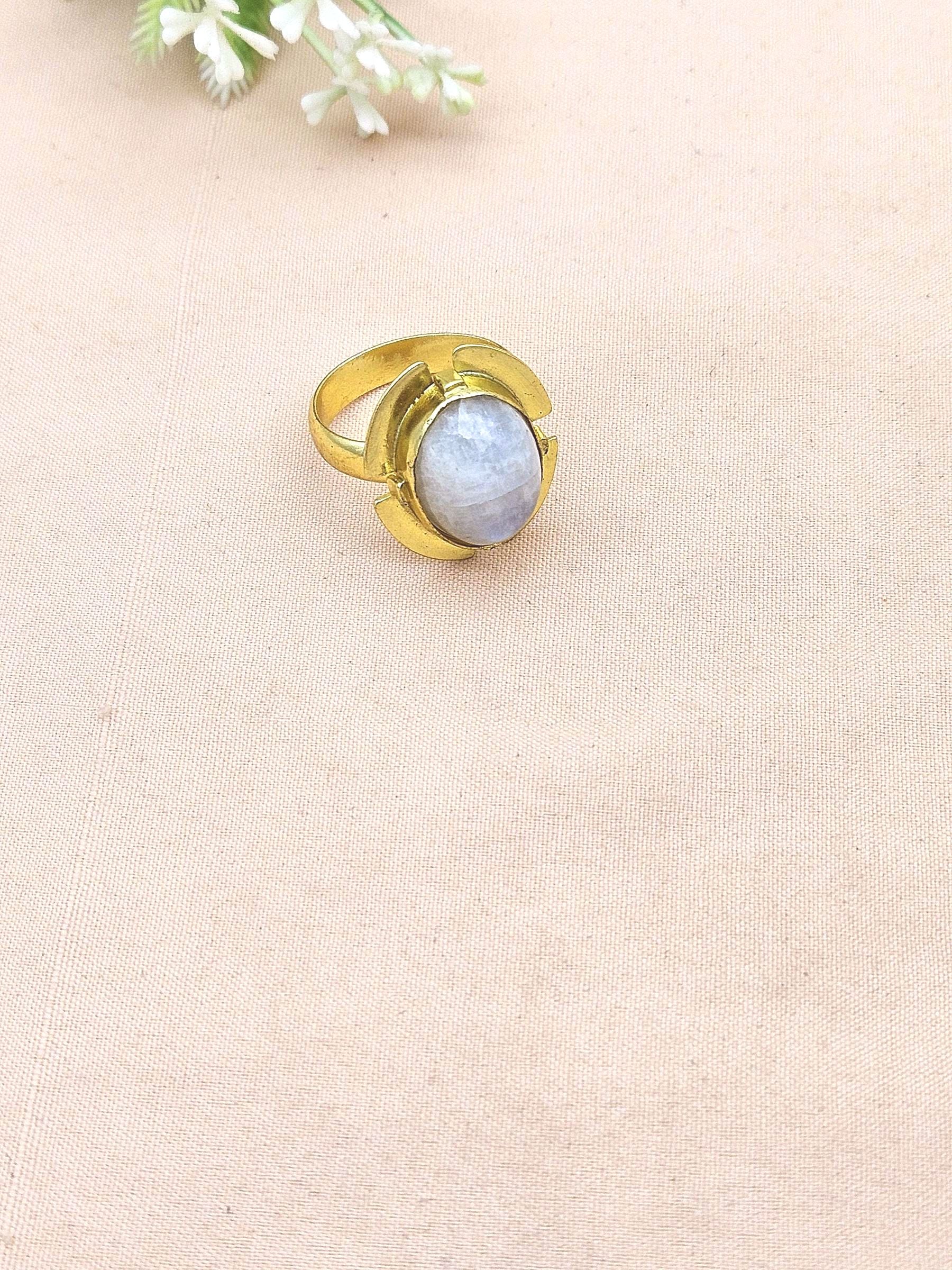 Handmade White Rainbow Stone Ring for Women - Gold plated Fashion Jewelry