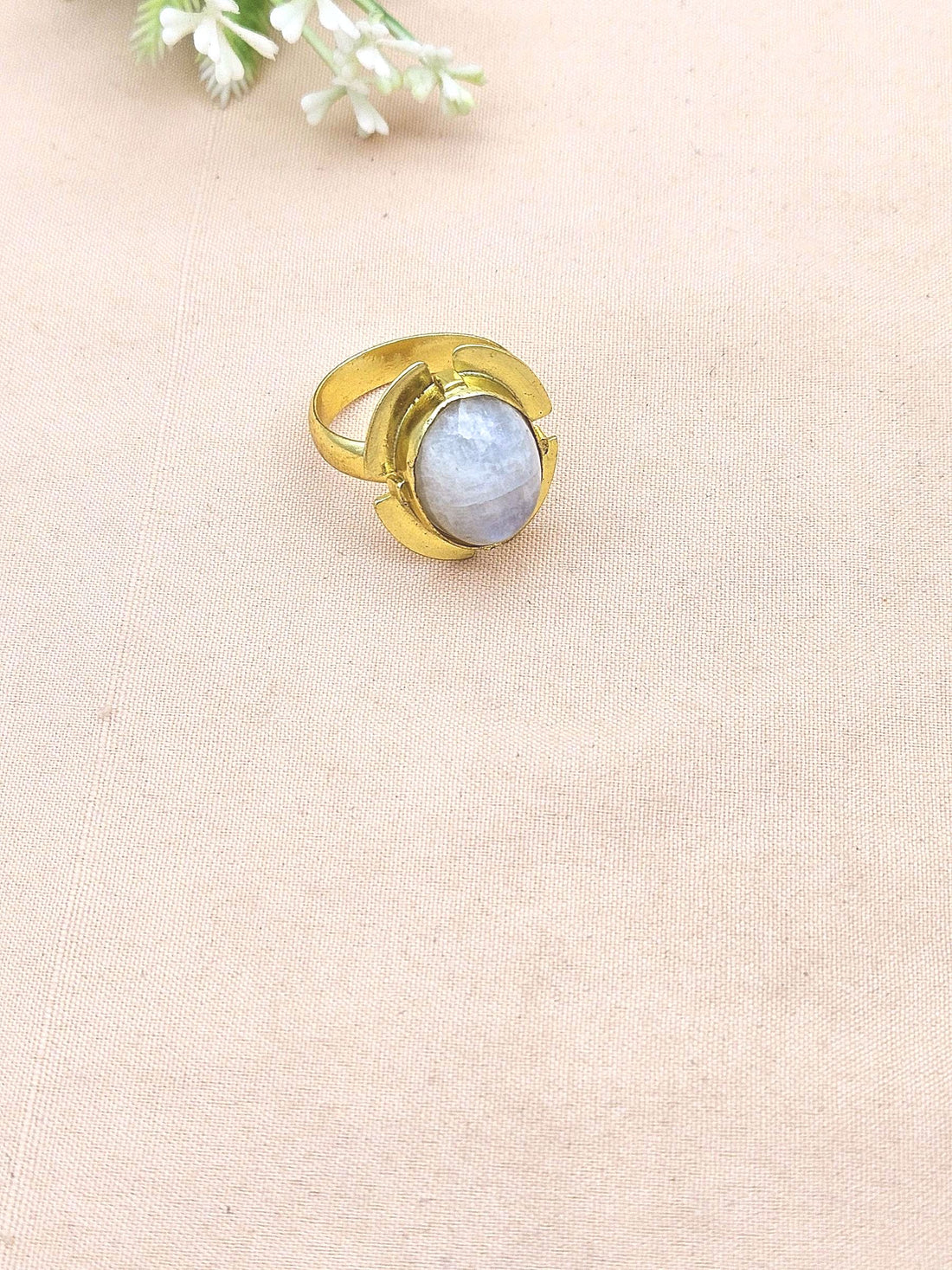 Handmade White Rainbow Stone Ring for Women - Gold plated Fashion Jewelry