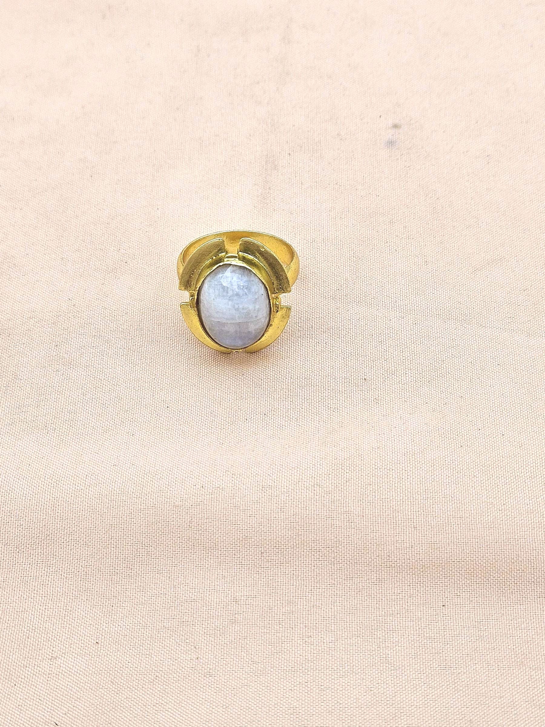Handmade White Rainbow Stone Ring for Women - Gold plated Fashion Jewelry