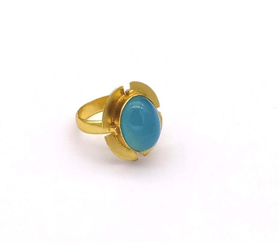 Handmade Blue Chalcedony Stone Ring for Women - Gold plated Fashion Jewelry
