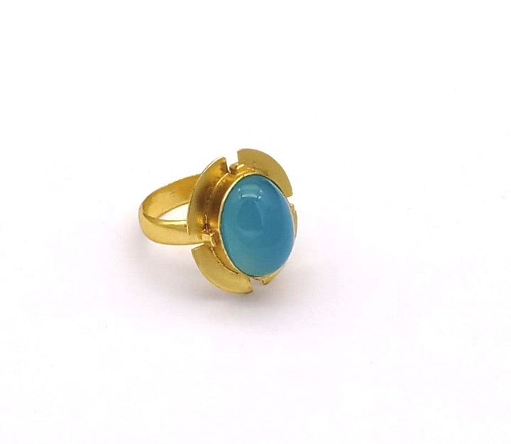 Handmade Blue Chalcedony Stone Ring for Women - Gold plated Fashion Jewelry