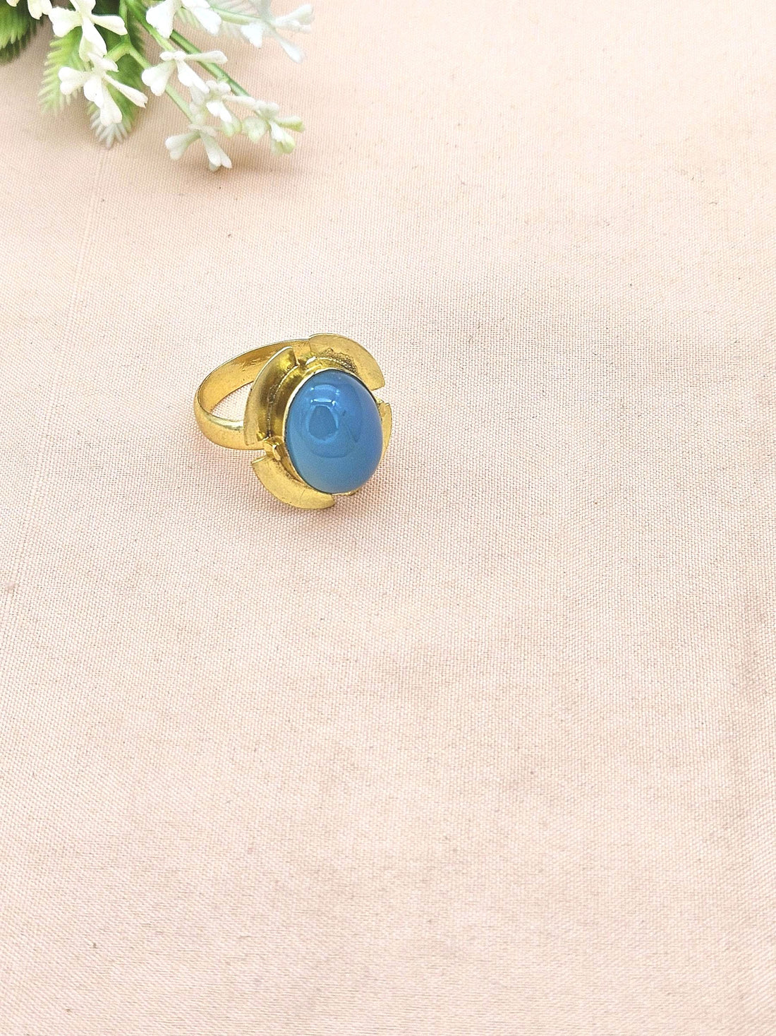 Handmade Blue Chalcedony Stone Ring for Women - Gold plated Fashion Jewelry