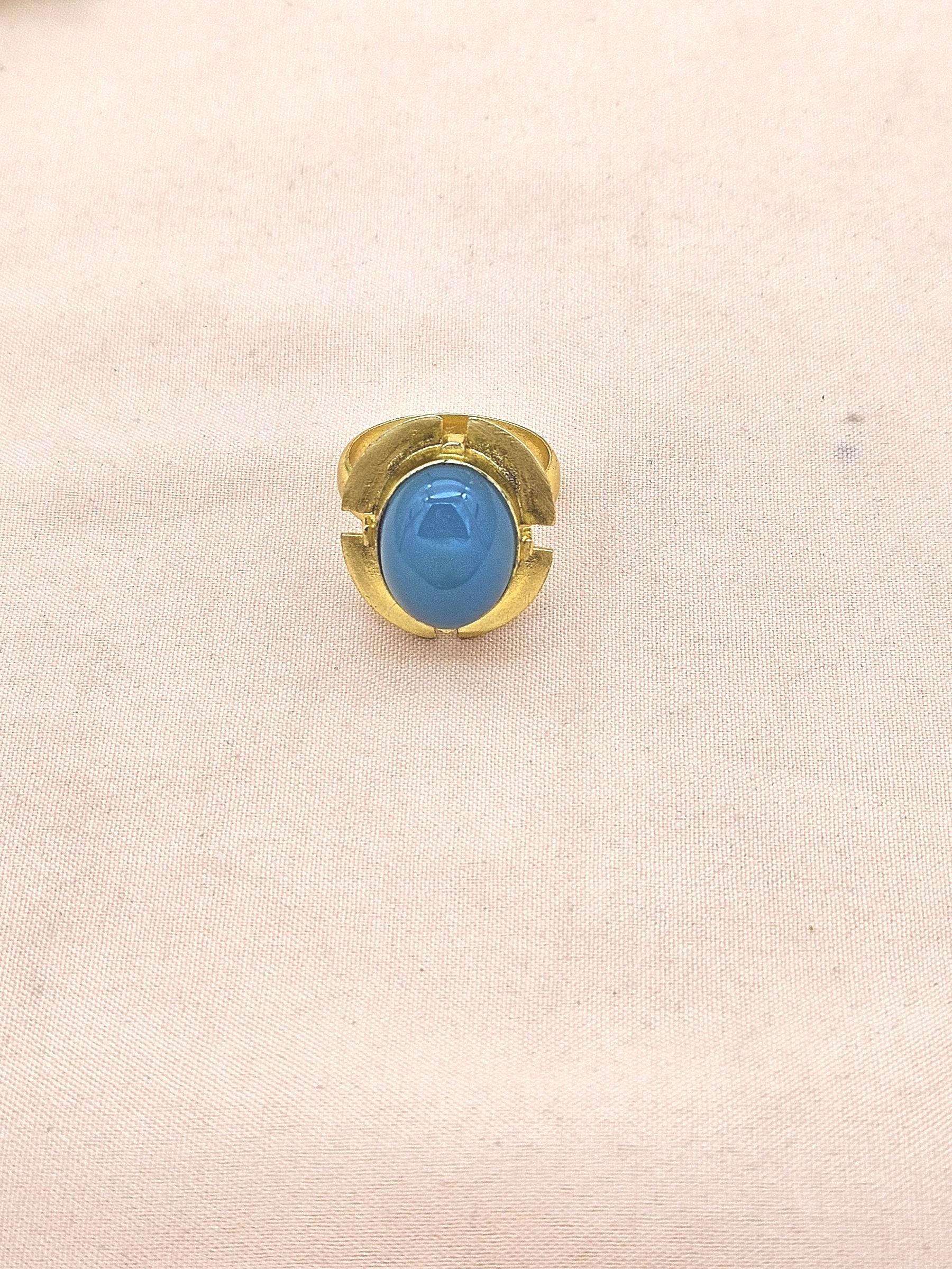 Handmade Blue Chalcedony Stone Ring for Women - Gold plated Fashion Jewelry