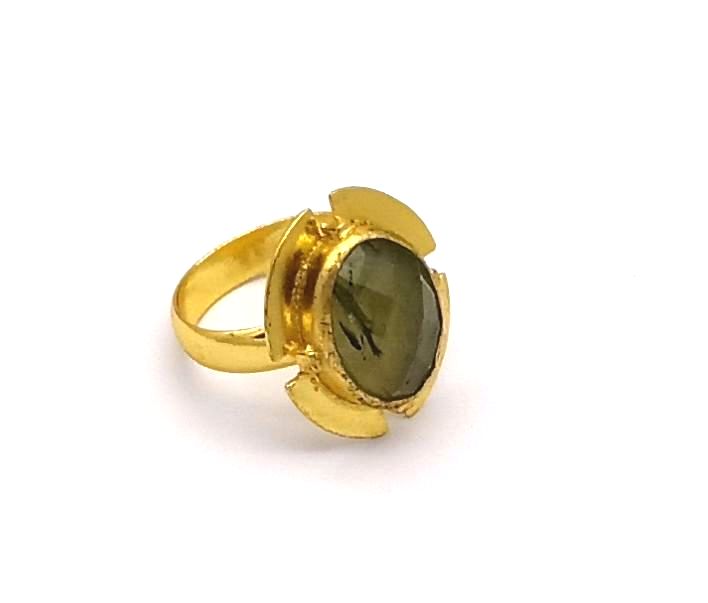 Gold Plated Prehnite Ring for Women – Handmade Elegant Jewelry