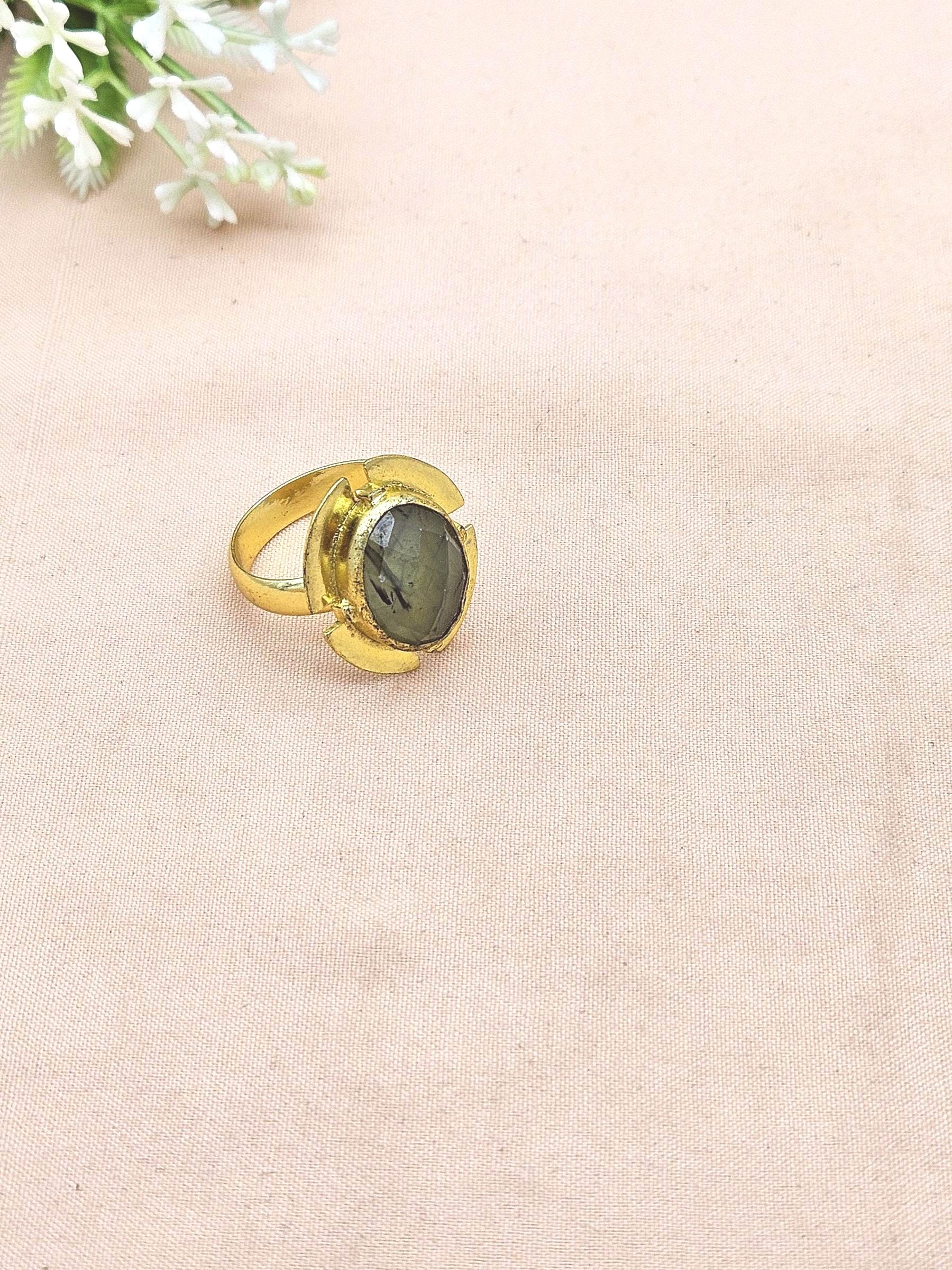 Gold Plated Prehnite Ring for Women – Handmade Elegant Jewelry