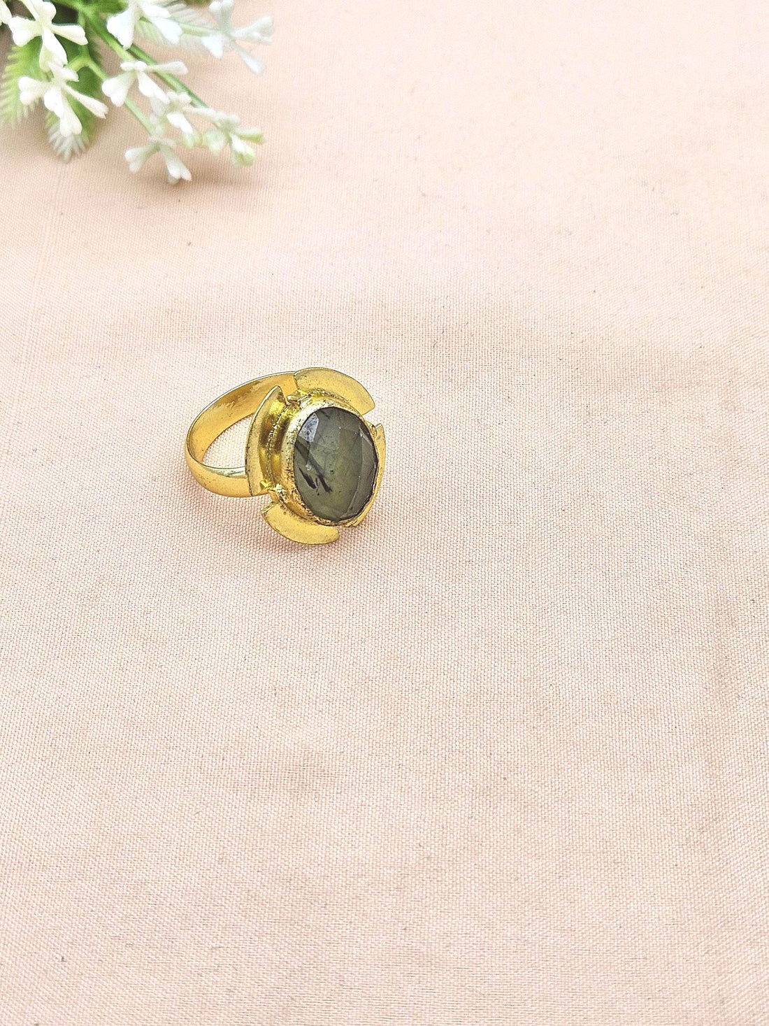 Gold Plated Prehnite Ring for Women – Handmade Elegant Jewelry