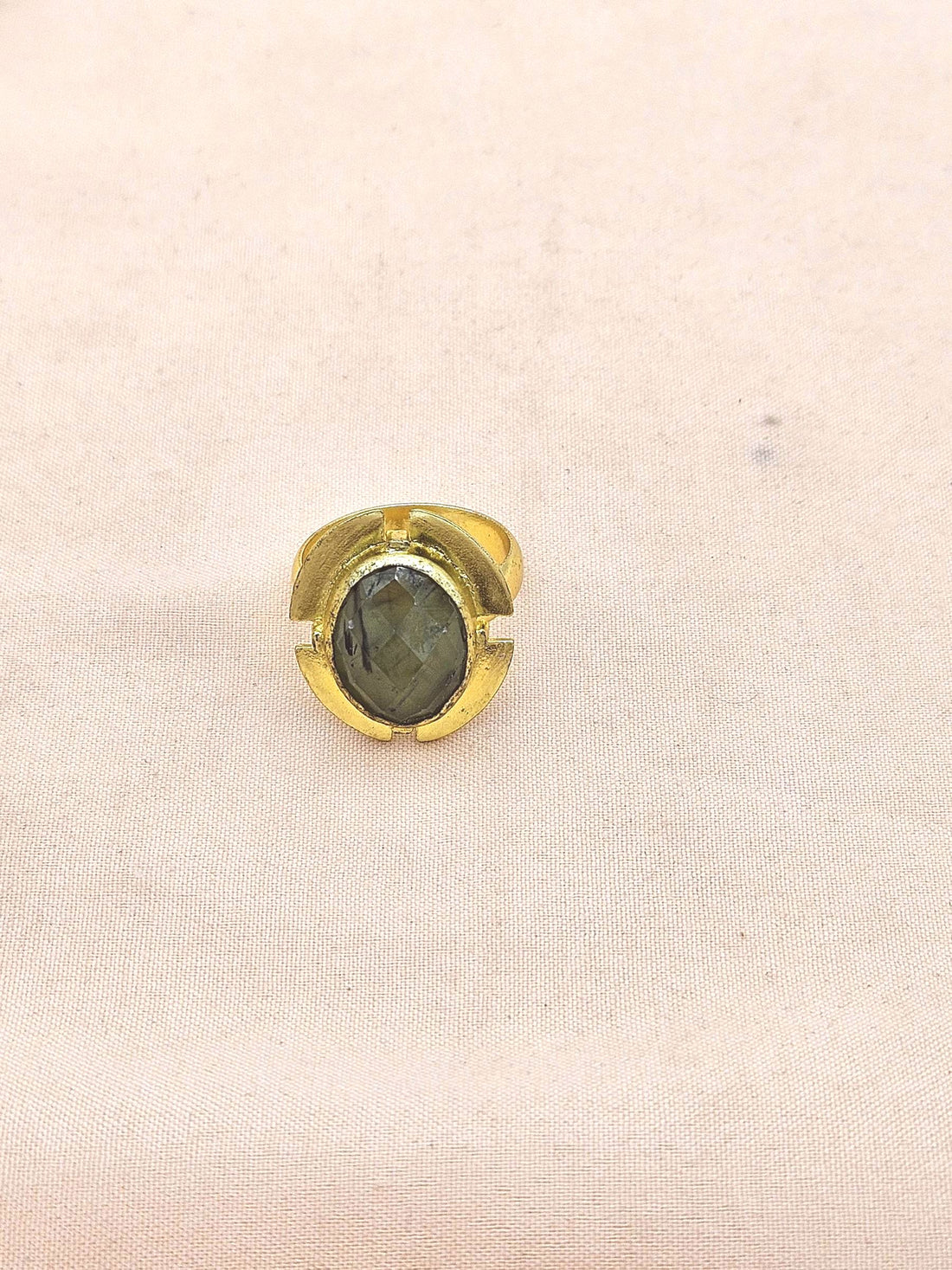 Gold Plated Prehnite Ring for Women – Handmade Elegant Jewelry