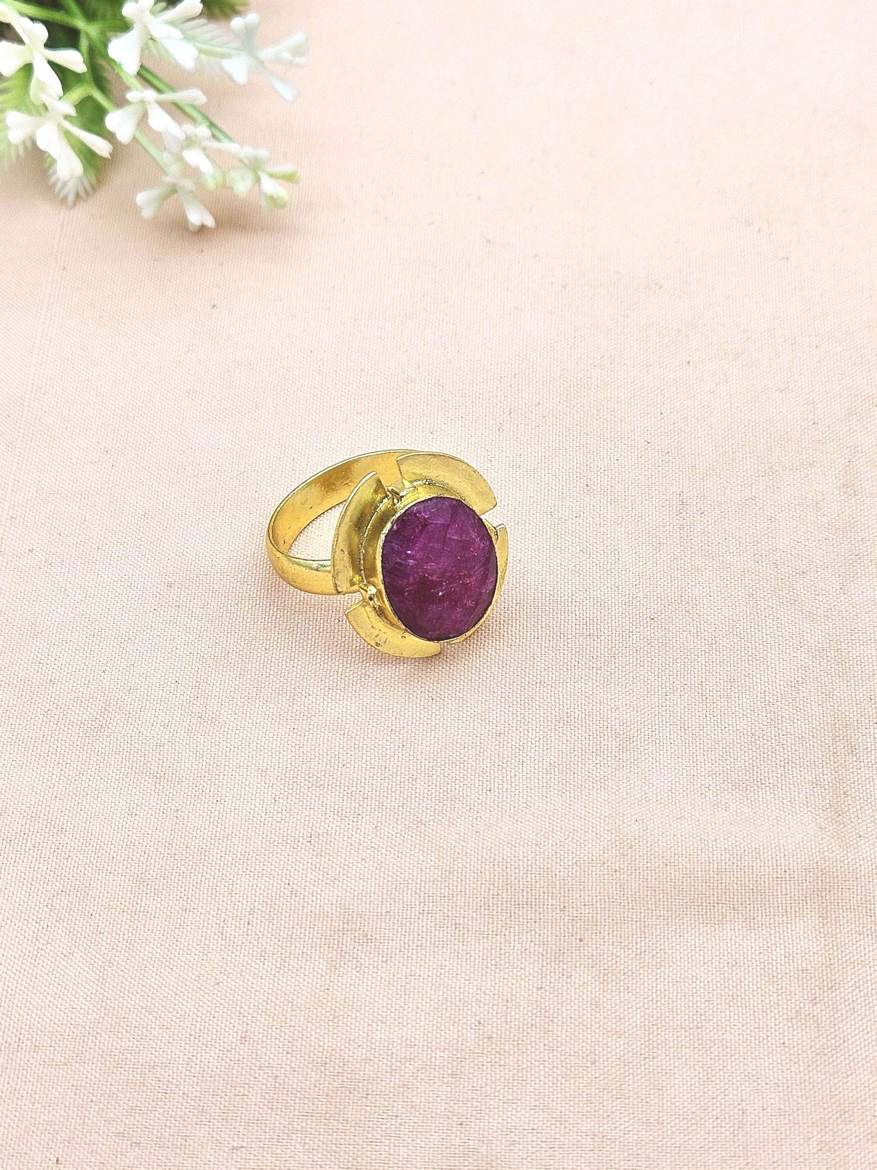 Gold Plated Red Hathipara Stone Ring for Women – Handmade Elegant Jewelry