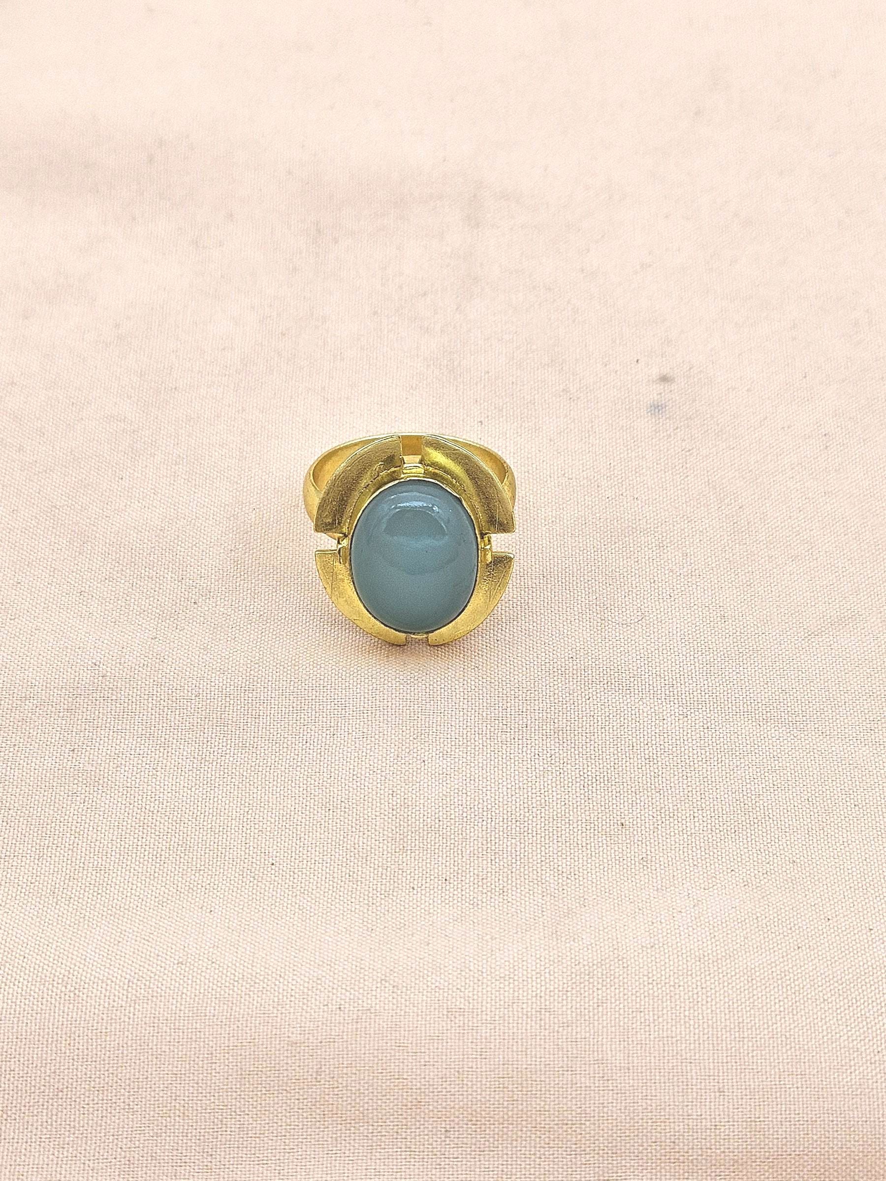 Gold Plated Chalcedony Stone Ring for Women – Handmade Elegant Jewelry