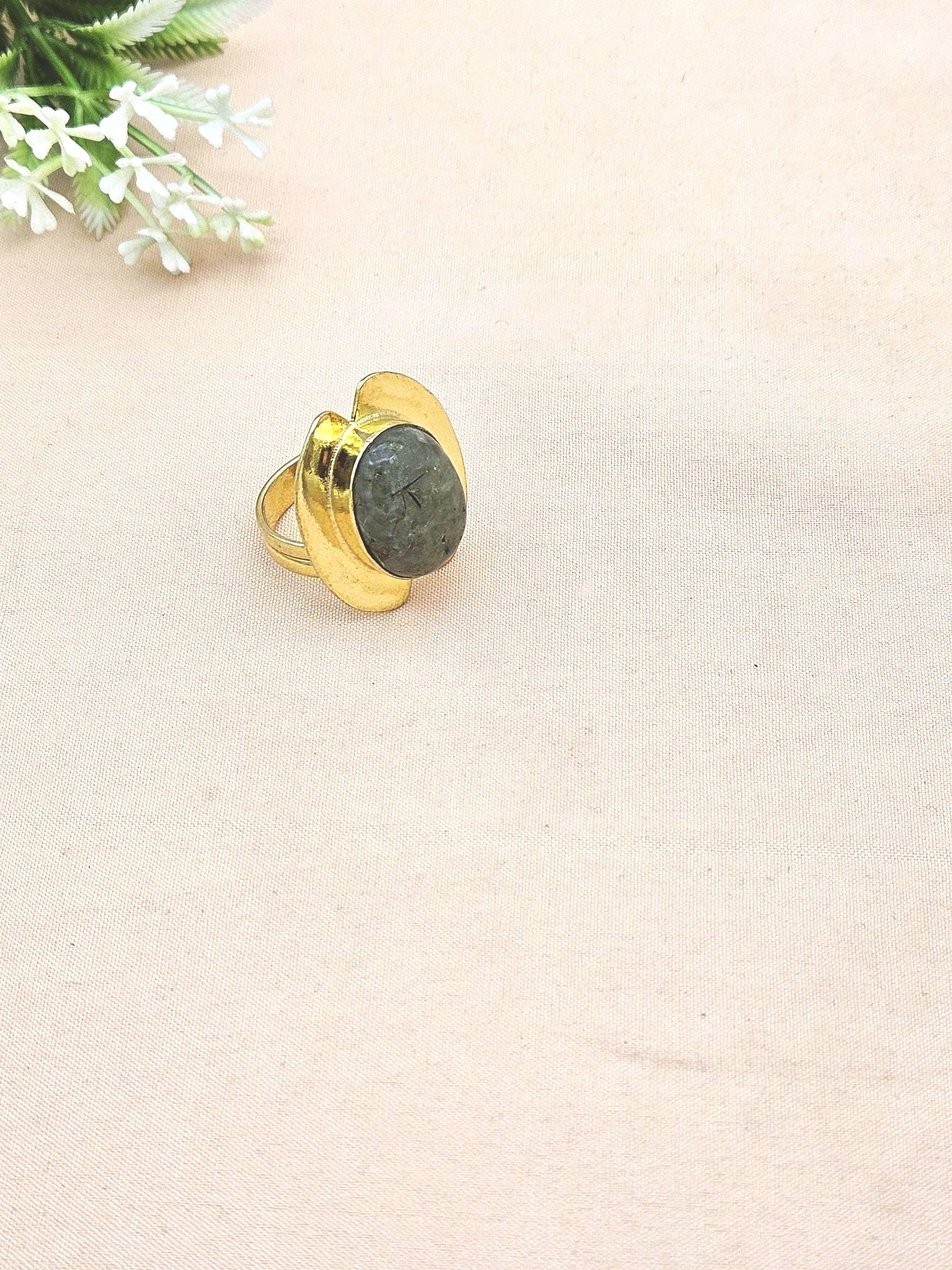 Handcrafted Gold Plated Prehnite Stone Ring – Charming Designer Jewelry