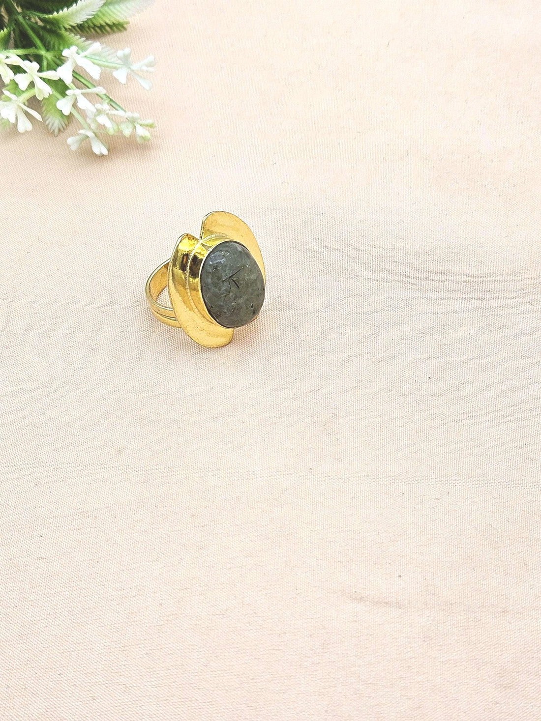 Handcrafted Gold Plated Prehnite Stone Ring – Charming Designer Jewelry