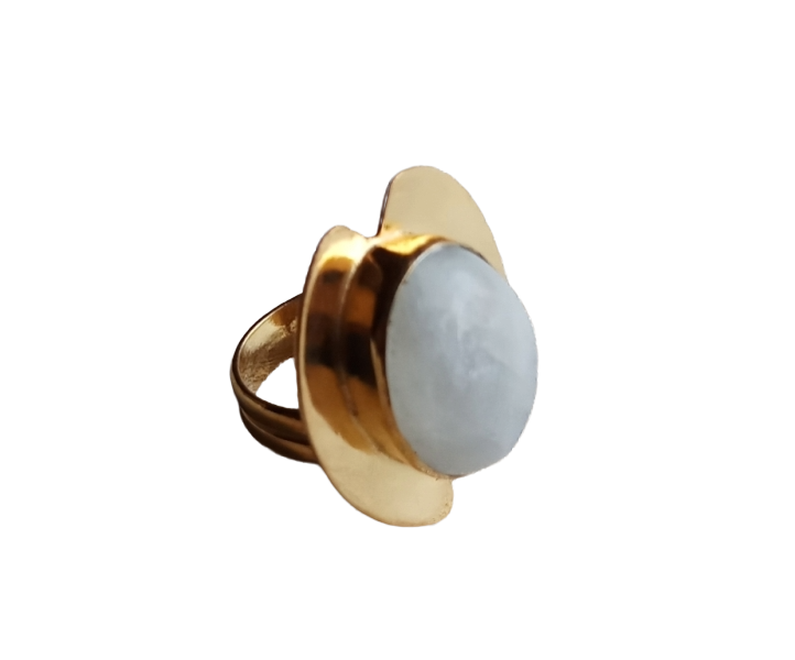 Handcrafted Gold Plated White Rainbow Stone Ring – Charming Designer Jewelry