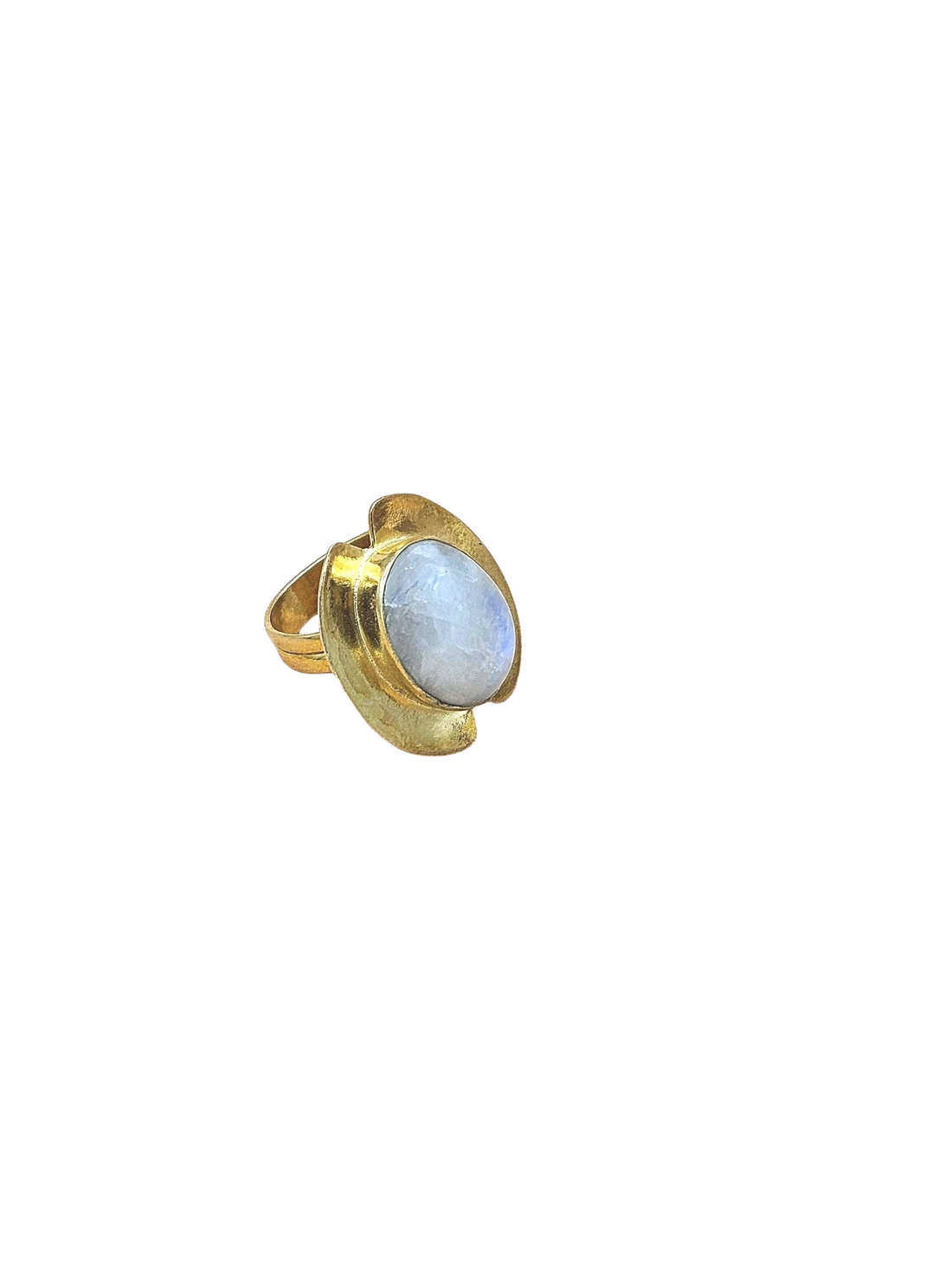 Handcrafted Gold Plated White Rainbow Stone Ring – Charming Designer Jewelry