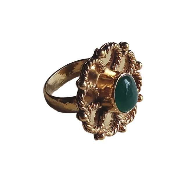 Elegant Handmade Gold plated Green Onyx Floral Ring - Women's Gemstone Fashion Jewelry