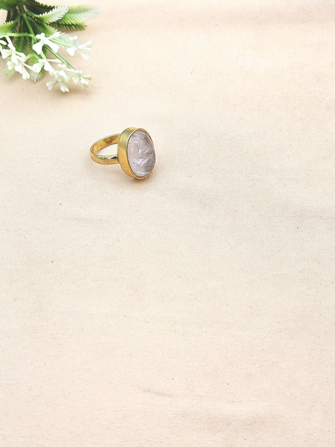 Handcrafted Gold Plated  Rose Quartz Stone Ring for Women – Oval Designer Jewelry