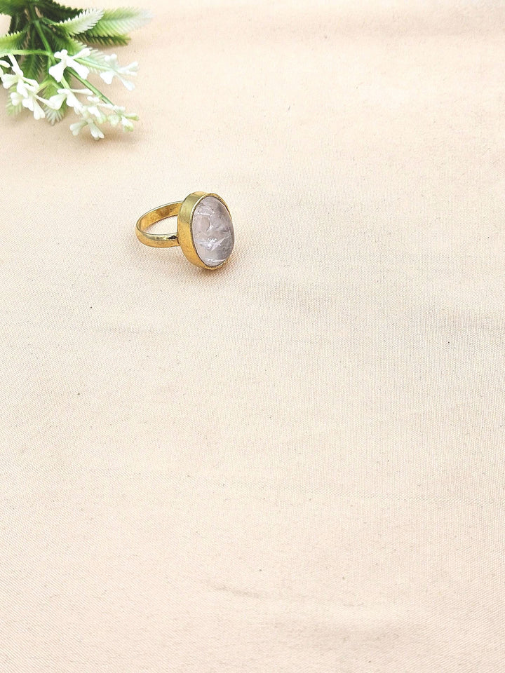 Handcrafted Gold Plated  Rose Quartz Stone Ring for Women – Oval Designer Jewelry
