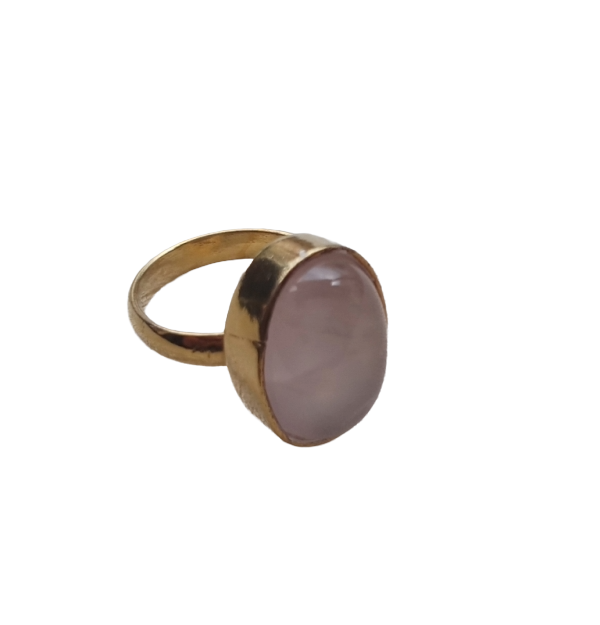 Handcrafted Gold Plated  Rose Quartz Stone Ring for Women – Oval Designer Jewelry