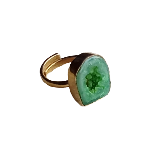 Handcrafted Gold Plated Green Agate Druzy Stone Ring for Women – Charming Designer Jewelry