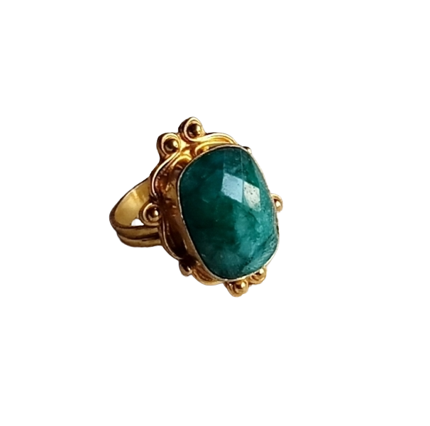 Elegant Handmade Gold plated Green Hathipara Gemstone  Designer Ring - Women's Fashion Jewelry