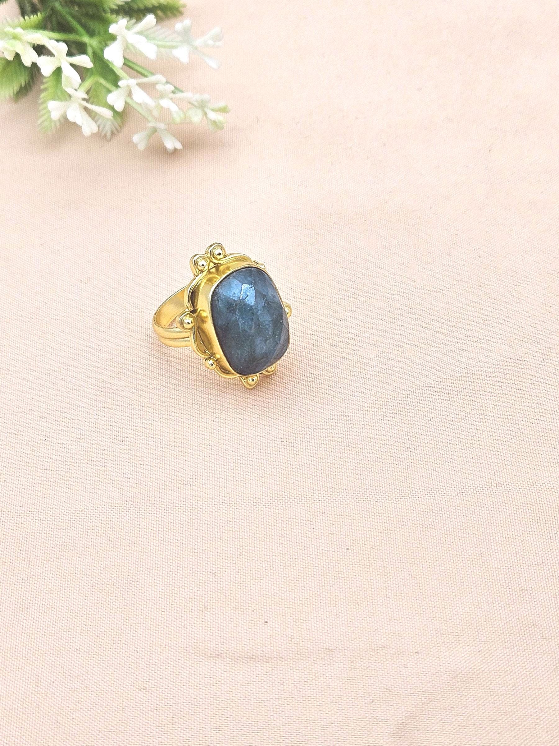 Elegant Handmade Gold plated Green Hathipara Gemstone  Designer Ring - Women's Fashion Jewelry