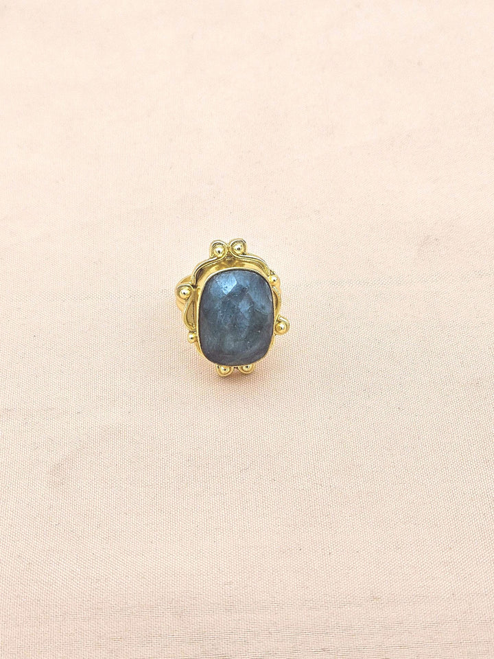 Elegant Handmade Gold plated Green Hathipara Gemstone  Designer Ring - Women's Fashion Jewelry